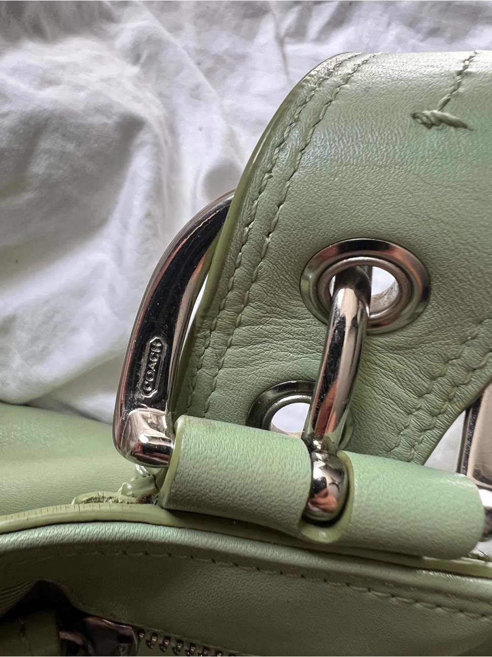 Coach Light Green Leather Shoulder Bag with Dual Straps - Picture 7 of 8